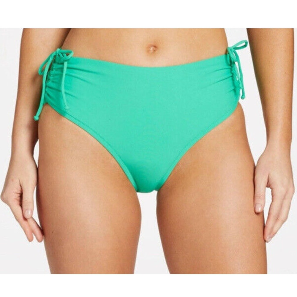 CALIA Mid Rise Ruched Side Swim Bikini Bottom Green Glow XL NEW